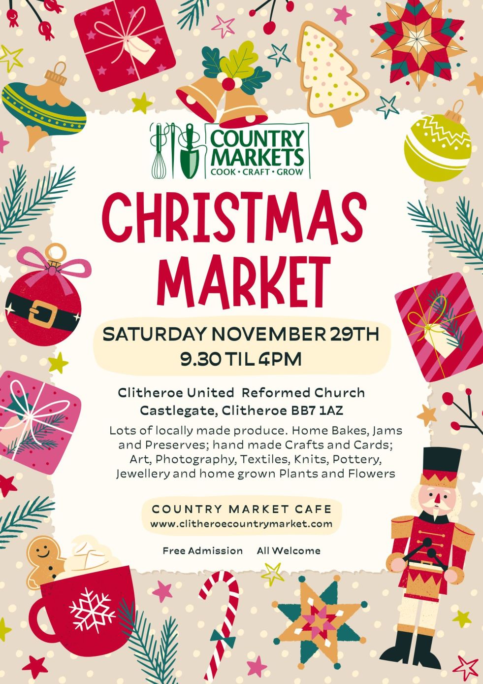 Clitheroe Country Christmas Market on Saturday November 29th